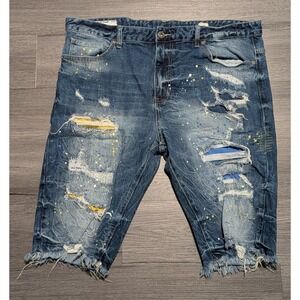 Smoke Rise Men's Medium Wash Distressed Stretch Denim Jean Shorts Size 40x14